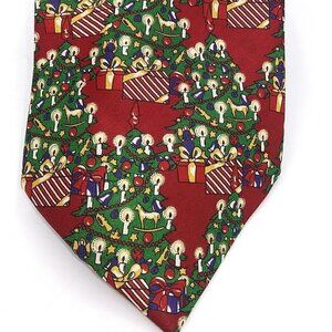 Santa's Dream 100% Silk Tie Christmas Tree Presents Holidays Candles